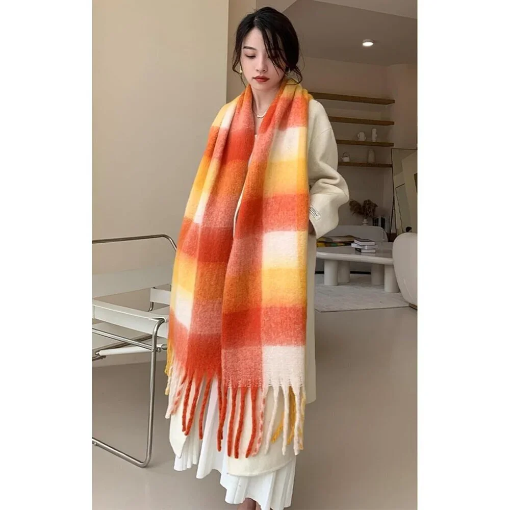 Women's Red Beige Yellow Winter Warm Shawl Cold Weather Thick Blanket Scarfs